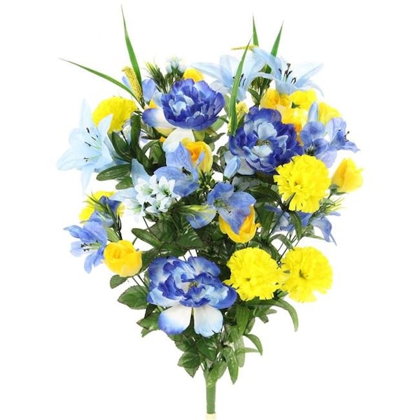 Adlmired By Nature Admired by Nature ABN1B001-BL-YW 40 Stems Artificial Full Blooming Lily; Rose Bud; Carnation & Mum with Greenery Mixed Flower Bush - Blue & Yellow ABN1B001-BL-YW - main